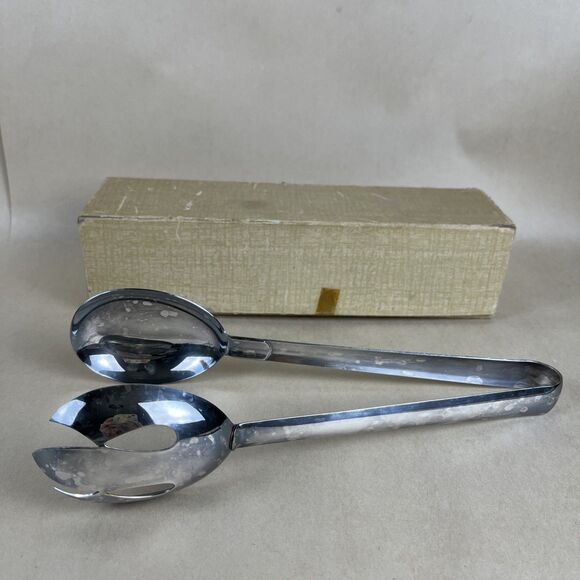 Not for sale Vintage Napier silver plated Salad Serving Spoon Fork‎ Tongs 11” - Picture 1 of 8
